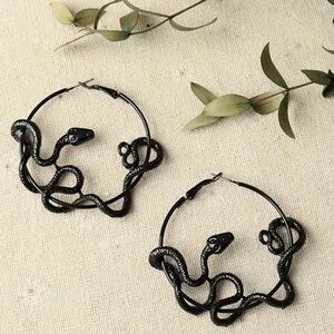 “Auryn” Black Snake Ouroboros Neverending Story Medusa Endless Knot Witchy Hoops
